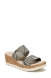 Bzees Resort Platform Slide Sandal In Black Multi Raffia Fabric