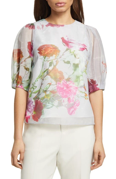 Ted Baker Ayymee Printed Puff Sleeve Top In Grey Multi