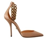 Dolce & Gabbana Beige Ankle Chain Strap High Heels Pumps Shoes In Beige