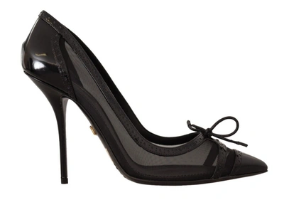 Dolce & Gabbana Black Mesh Leather Pointed Heels Pumps Shoes