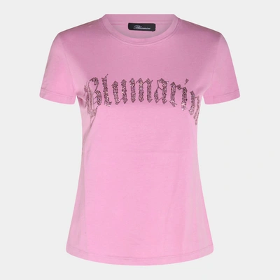 Blumarine Logo Embellished Crewneck T In Pink