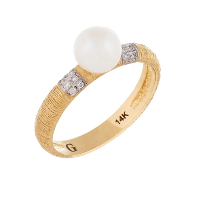 Splendid Pearls 14k Yellow Gold Pearl Diamond Ring In White