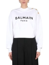 Balmain Cotton Sweatshirt With Logo In White