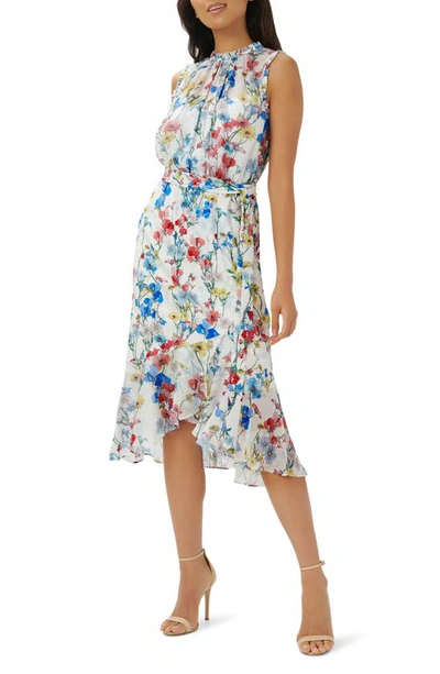 Adrianna Papell Floral Sleeveless Dress In Ivory/ Coral Multi