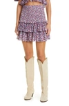 Isabel Marant Étoile Naomi Smocked Tiered Ruffle Cotton Skirt In Purple