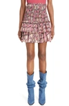 Isabel Marant Étoile Naomi Smocked Tiered Ruffle Cotton Skirt In Pink /faded Black