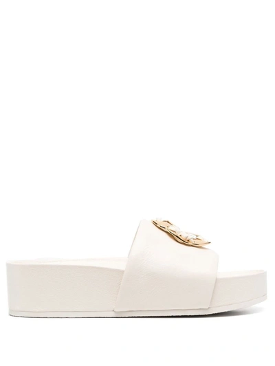 Tory Burch Slide Woven In Cream Color Leather In White