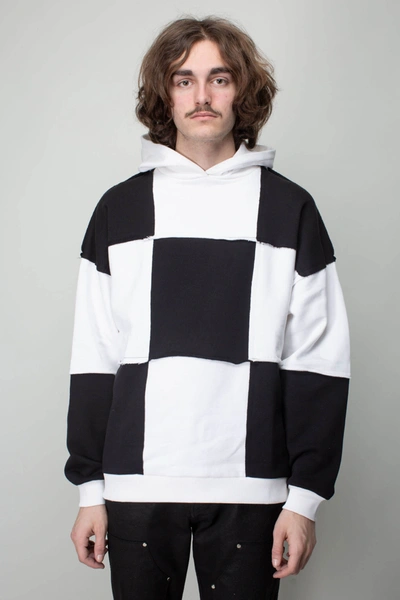 Flaneur Homme Cut And Sew Damier Hoodie In Black,white