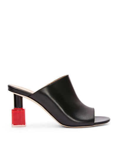 Loewe Nail Polish Embellished Leather Mules In Black/red