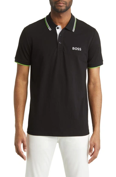 Hugo Boss Cotton-blend Polo Shirt With Contrast Details In Black