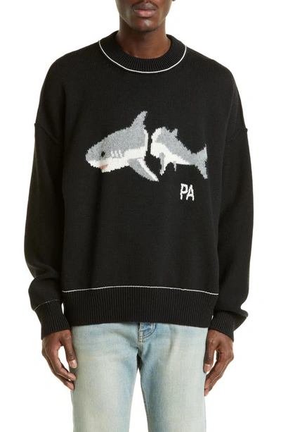 Palm Angels Pa Shark Sweater In 1005 Black Light