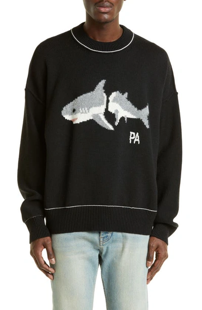 Palm Angels Pa Shark Sweater In Black,light Grey