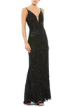 Mac Duggal Sequin Leaf Mermaid Gown In Black
