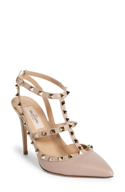 Valentino Garavani Rockstud Ankle Strap Pump In Powder