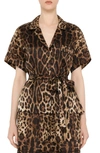 Dolce & Gabbana Leopard Print Tie Waist Satin Blouse In Light Brown