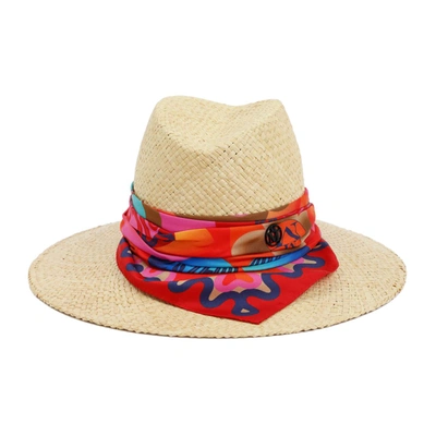 Maison Michel Kate Printed Silk-trimmed Raffia Hat In Multicolor