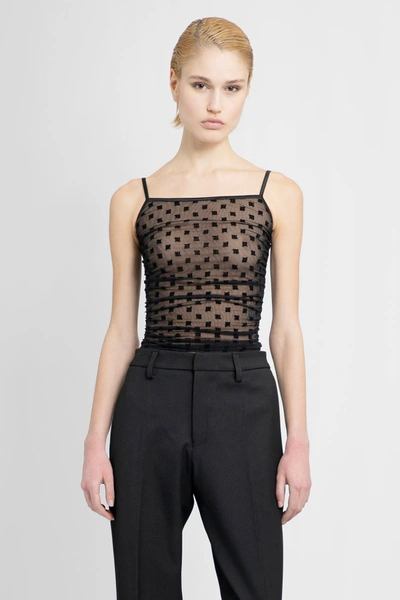 Misbhv Mesh Monogram Draped Top In Black