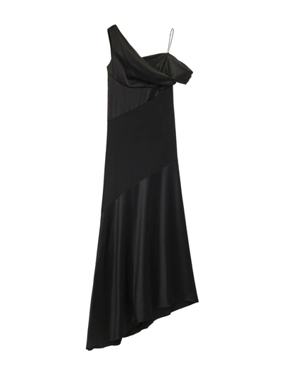 Loewe One-shoulder Draped Satin Maxi Dress In Black