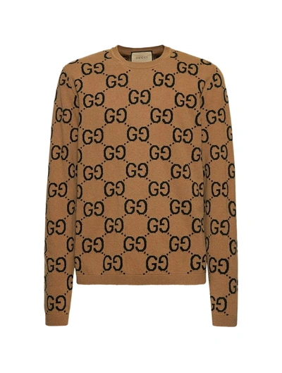 Gucci Jacquard Gg Motif Sweater In Brown