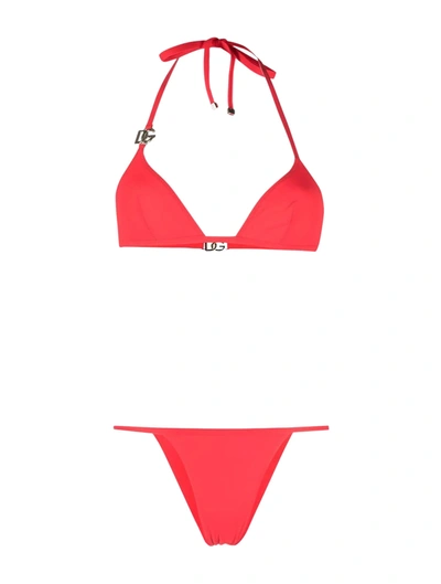 Dolce & Gabbana Logo-plaque Halterneck Bikini Set In Yellow & Orange