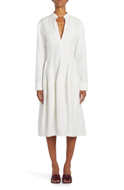 Bottega Veneta Fluid Pleated Linen Midi Dress In White