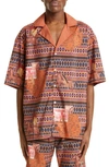 AHLUWALIA TUNDE GEO MAP PRINT RECYCLED POLYESTER BUTTON-UP SHIRT