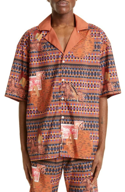 Ahluwalia Printed Recycled Nylon Shirt In Brown