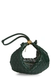 Bottega Veneta Medium Half Moon Woven Top Handle Bag In Raintree-gold