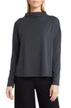 Eileen Fisher Funnel Neck Long Sleeve Boxy Top In Blue