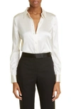 Tom Ford Satin Button-up Blouse In Chalk