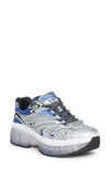 Valentino Garavani Ms-2960 Low-top Trainer In Fabric And Calfskin In Silver/electric Blue/black