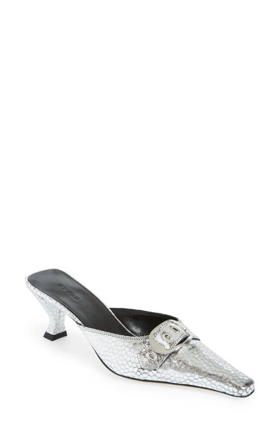 By Far Evelyn Mid-heel Mules In Silver