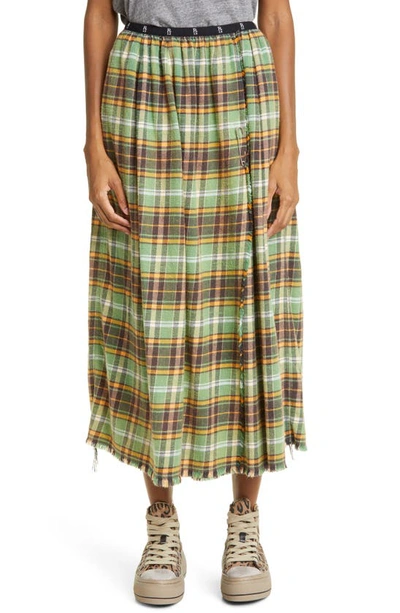 R13 Plaid Faux Wrap Midi Skirt In Green