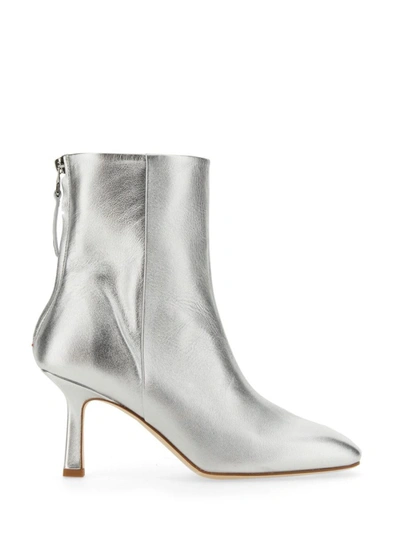 Aeyde 75mm Lola Laminated Leather Ankle Boots In Silver