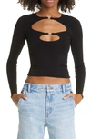 Alexander Wang Crewneck Cut Out Top In Compact Viscose In Black
