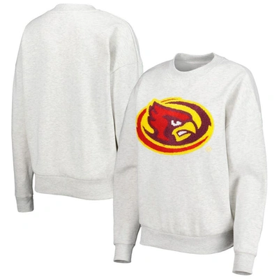 GAMEDAY COUTURE GAMEDAY COUTURE HEATHER GRAY IOWA STATE CYCLONES CHENILLE PATCH FLEECE PULLOVER SWEATSHIRT