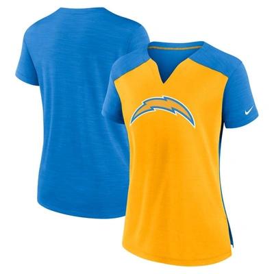 NIKE NIKE GOLD/POWDER BLUE LOS ANGELES CHARGERS IMPACT EXCEED PERFORMANCE NOTCH NECK T-SHIRT