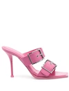 Alexander Mcqueen Alexander Mc Queen Punk Double Buckle Leather Sandals In Pink