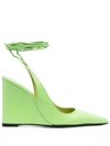 By Far Pre Vaughn Leather Wedge Pumps In Green