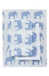 Melange Pink Elephant Print 400 Tc Cotton 3-piece Sheet Set In Light Blue
