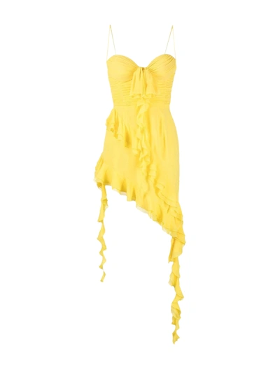 Alessandra Rich Strapless Ruffled Asymmetric Dress In Yellow