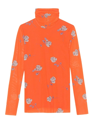 GANNI◆カットソー/36/--/オレンジ/花柄/T3336/PRINTED MESH LONG SLEEVE ROLLNE// 60496128_2?w=400