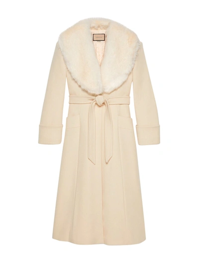 Gucci Belted Detachable-collar Coat In Beige