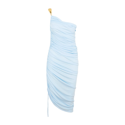 Bottega Veneta One-shoulder Asymmetric Midi Dress With Gold-tone Detail In Light Blue