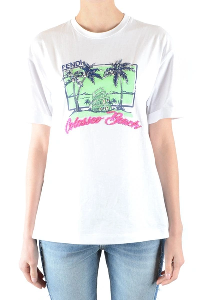 Fendi White Sequinned 'colosseo Beach' T-shirt