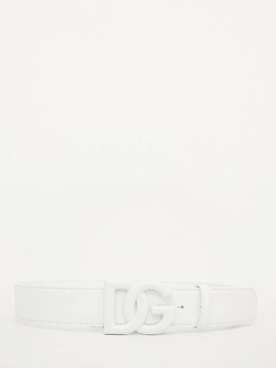 Dolce & Gabbana White Leather Belt