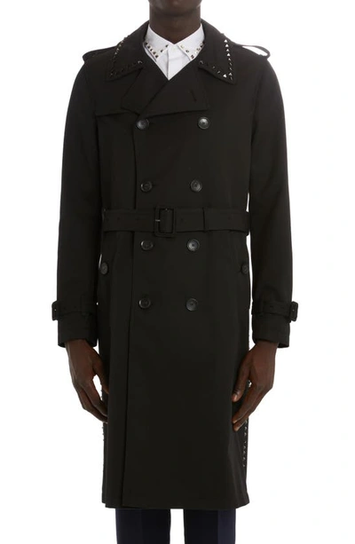 Valentino Rock Stud Double Breasted Trench Coat In Black
