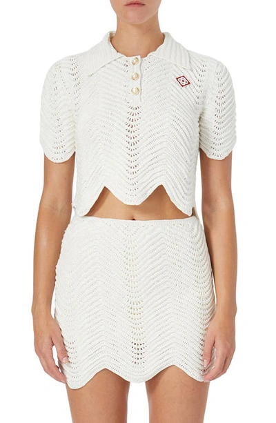 Casablanca Logo-embroidered Cropped Crochet Top In White