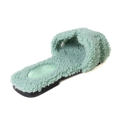 Pre-owned Hermes Oran Teddy Sandals Vert D'eau In Eu 36