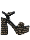 Castaã±er 137mm Woven Block-heel Sandals In Black